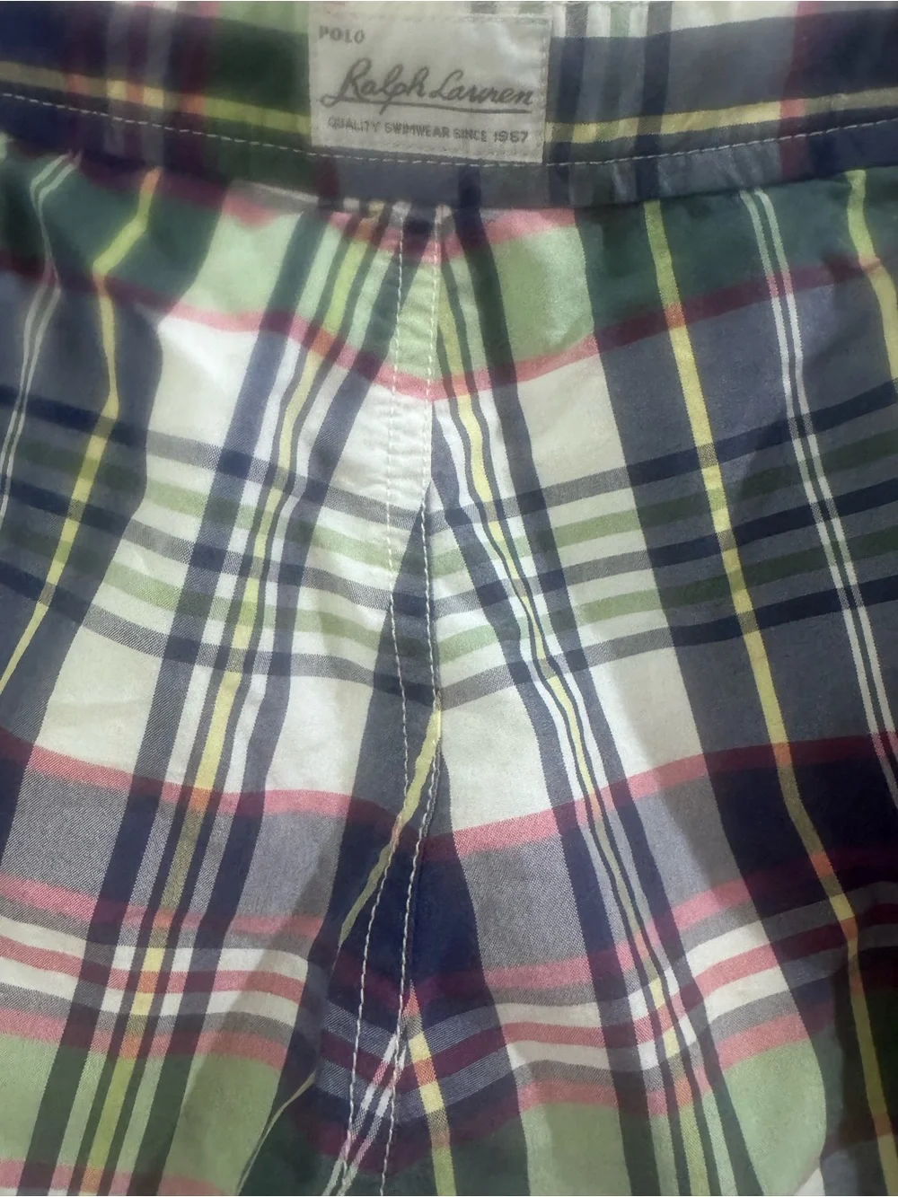 Polo by Ralph Lauren Plaid Swim Trunks in Blue, Green & White